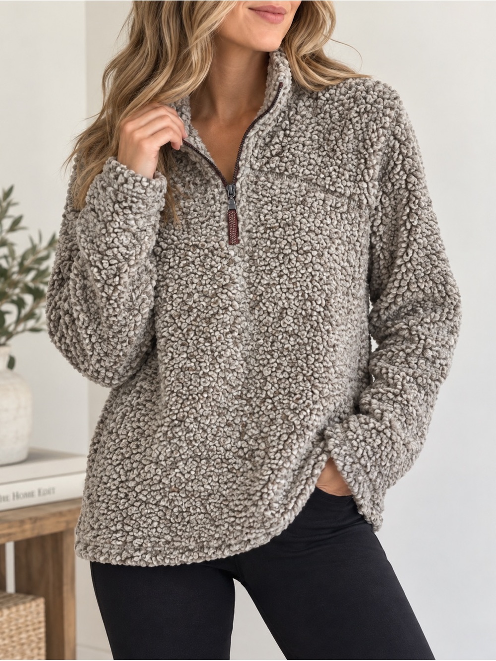True Grit Gray Sherpa Fleece Quarter Zip Pullover XS